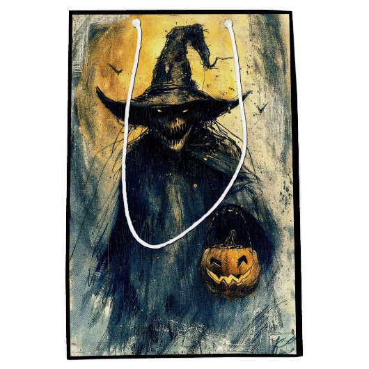 ホラーハロウィーンハロウィーンのカボチャのちょうちん不気味シーズン ミディアムペーパーバッグ (正面)