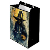 ホラーハロウィーンハロウィーンのカボチャのちょうちん不気味シーズン ミディアムペーパーバッグ (正面アングル)