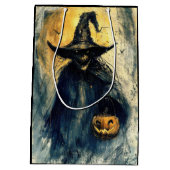 ホラーハロウィーンハロウィーンのカボチャのちょうちん不気味シーズン ミディアムペーパーバッグ (裏面)