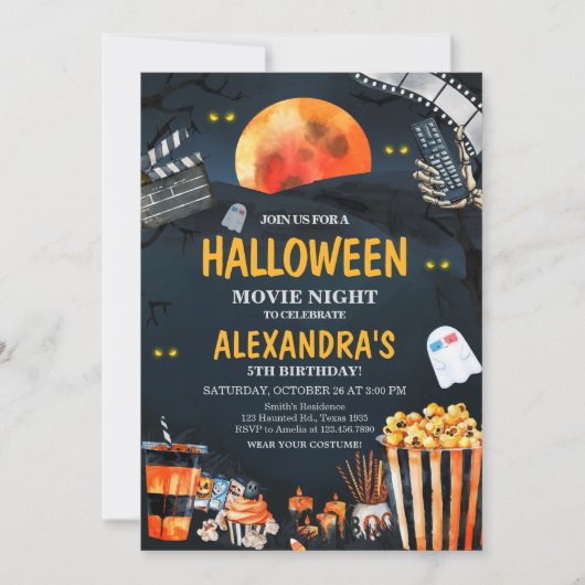 ホラーハロウィーン怖い映画の夜の誕生日パーティー 招待状