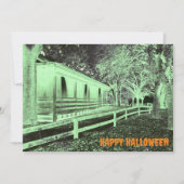 ホラーブラックアンドグリーンキャビンウッズハローウィンパーティ 招待状 (正面)