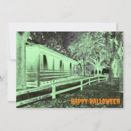 ホラーブラックアンドグリーンキャビンウッズハローウィンパーティ 招待状