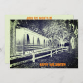 ホラーブラックアンドホワイトキャビンウッズハローウィンパーティ 招待状 (正面/裏面)