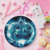 ホラーブラック&ブルーパンプキンハロウィンパー   ティーパップ ペーパープレート (パーティー)
