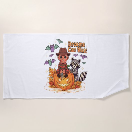 ホラーモンスターを待つハロウィーンの夢 ビーチタオル (正面)