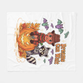 ホラーモンスターを待つハロウィーンの夢 フリースブランケット (正面(横))