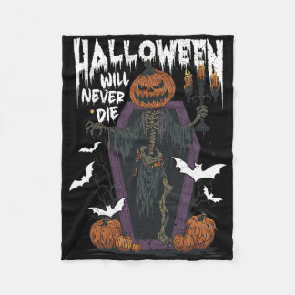 ホラーレトロ不気味ハロウィンは決して死ぬことはないおもしろい フリースブランケット