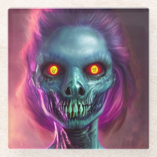 ホラー不気味な女性 ガラスコースター (正面)