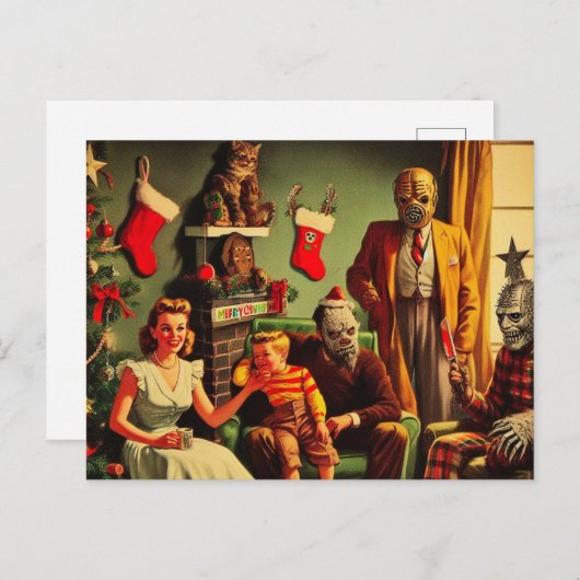 ホラー不気味クリスマスレトロファミリーポートレート ポストカード (正面/裏面)