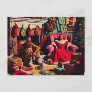 ホラー不気味クリスマスレトロファミリーポートレート ポストカード