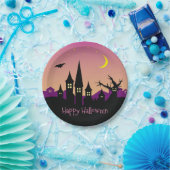 ホラー不気味ハウス幽霊のよく出るパープルハローウィンパーティ ペーパープレート (パーティー)