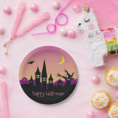 ホラー不気味ハウス幽霊のよく出るパープルハローウィンパーティ ペーパープレート (パーティー)