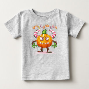 ホラー子供のハロウィーンパンプキ熱狂するン ベビーTシャツ