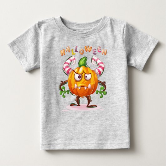 ホラー子供のハロウィーンパンプキ熱狂するン ベビーTシャツ (正面)