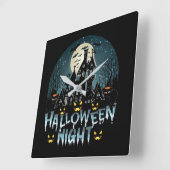 ホラー幽霊のよく出るハロウィーンナイト スクエア壁時計 (傾斜)