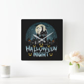 ホラー幽霊のよく出るハロウィーンナイト スクエア壁時計 (ホーム)