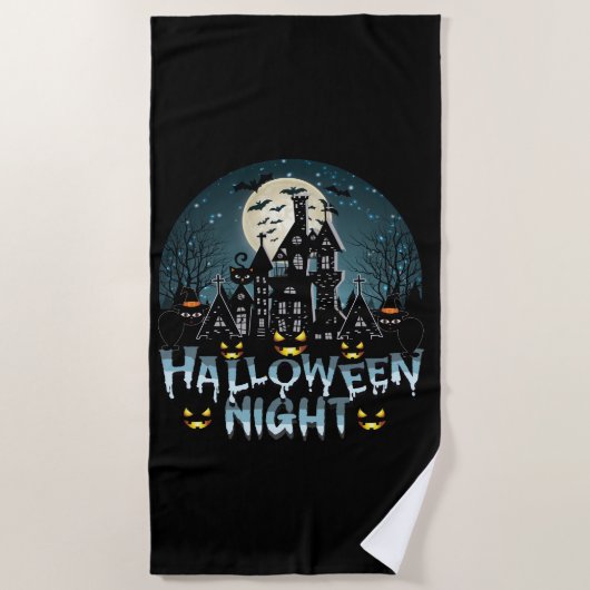 ホラー幽霊のよく出るハロウィーンナイト ビーチタオル (正面)