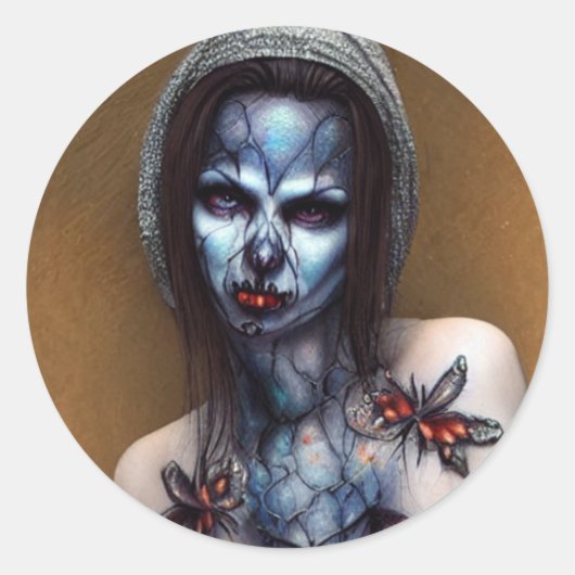 ホラー怖い女性クラシックの丸シール ラウンドシール (正面)