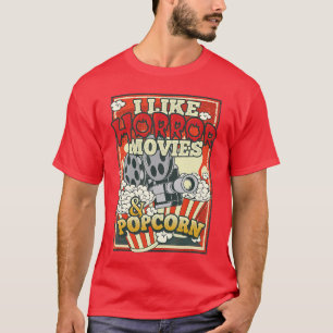 ホラー映画が好きなレトロな友達用ポップコーン Tシャツ
