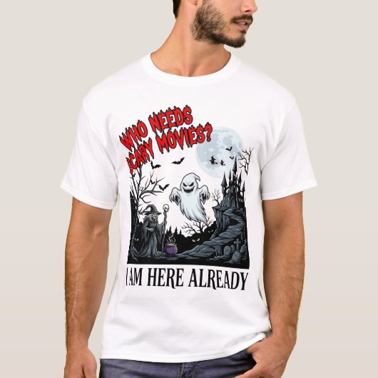 ホラー映画が好きな人へ ハロウィーン ゴースト 魔法使い 城 Tシャツ (正面)