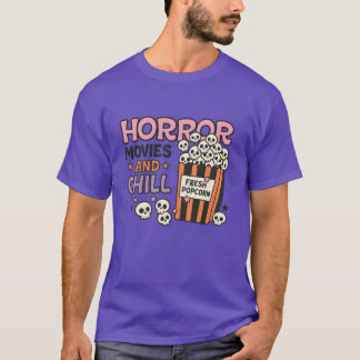 ホラー映画とまったりポップコーン デザイン少年 Tシャツ