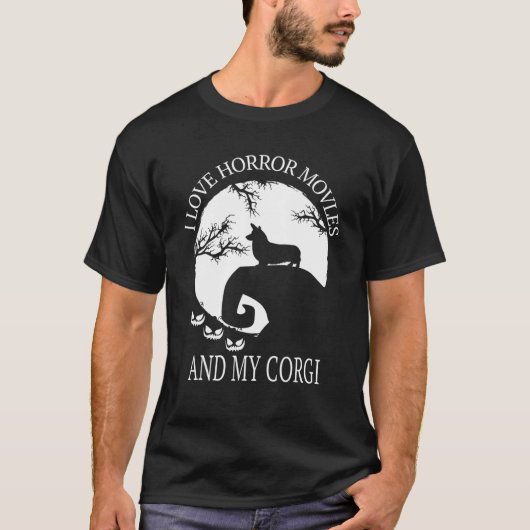 ホラー映画とコルギ・コルギ・ホおもしろいールが好き Tシャツ (正面)