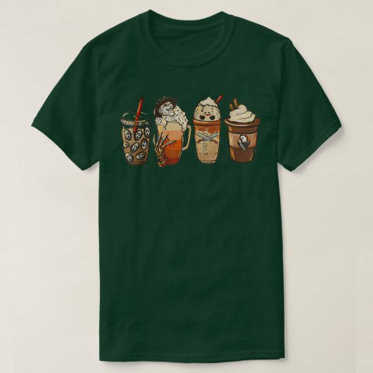 ホラー映画とコーヒーハロウィン不気味シーズンCo Tシャツ (デザイン正面)