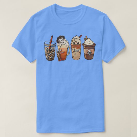 ホラー映画とコーヒーハロウィン不気味シーズンCo Tシャツ (デザイン正面)