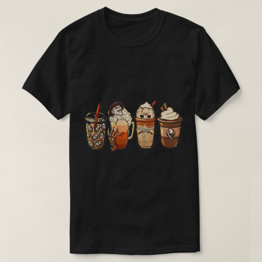 ホラー映画とコーヒーハロウィン不気味シーズンCo Tシャツ (デザイン正面)