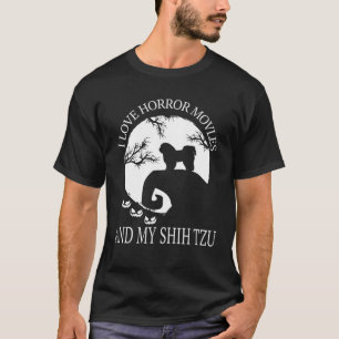 ホラー映画とシーズー（犬）TZUおもしろいシーズー（犬）TZが好き Tシャツ