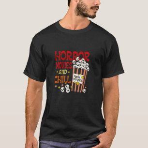 ホラー映画とチルスカルポップコーンおもしろいハロウ Tシャツ