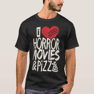 ホラー映画とピザグラフィック映画好き Tシャツ