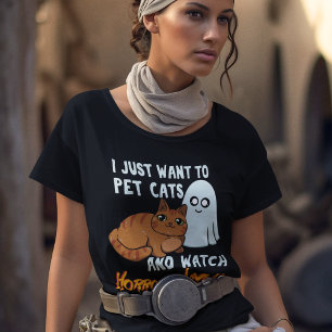 ホラー映画とペット猫ハロウィンギャグを見る トライブレンドTシャツ