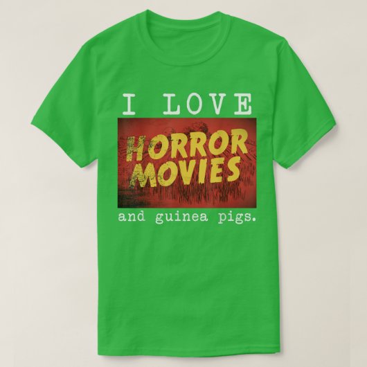 ホラー映画とモルモットが大好き Tシャツ (デザイン正面)