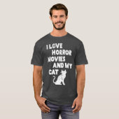 ホラー映画と猫の男の子が好き Tシャツ (正面フル)