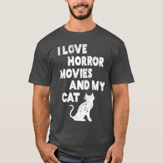 ホラー映画と猫の男の子が好き Tシャツ