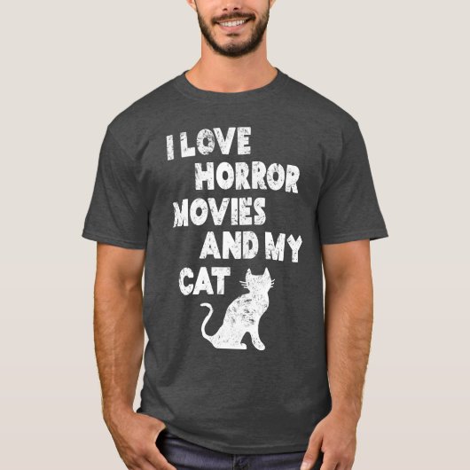 ホラー映画と猫の男の子が好き Tシャツ (正面)