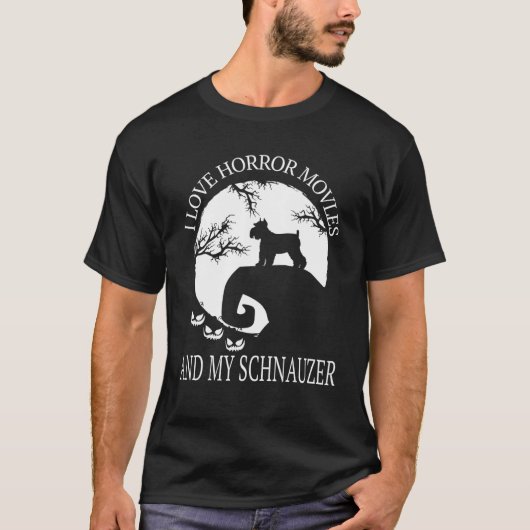 『ホラー映画と私のシュナウザー・シュナおもしろいウ』 Tシャツ (正面)
