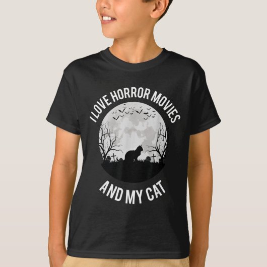 ホラー映画と私の猫が大好き Tシャツ (正面)