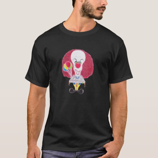 ホラー映画のピエロの風刺漫画のスケッチのTシャツ Tシャツ (正面)