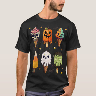 ホラー映画の夏のかき氷 ハロウィンのアイスクリーム Tシャツ