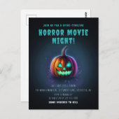 ホラー映画の夜ネオンハロウィーンのカボチャのちょうちん招待 ポストカード (正面/裏面)
