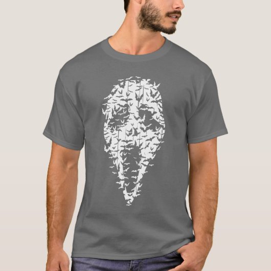 ホラー映画の怖い顔 ビンテージ コウモリ ハロウィン Tシャツ (正面)