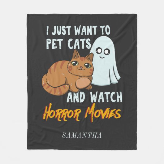 ホラー映画やペットの猫をパーソナライズされた見る フリースブランケット (正面)