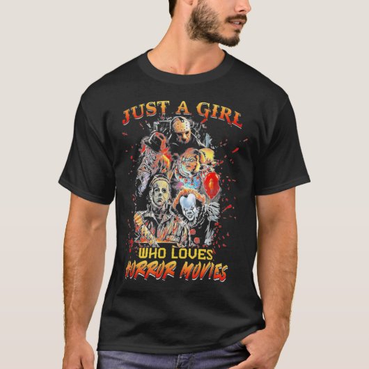 ホラー映画を愛する女の子のハロウィーン費用 Tシャツ (正面)