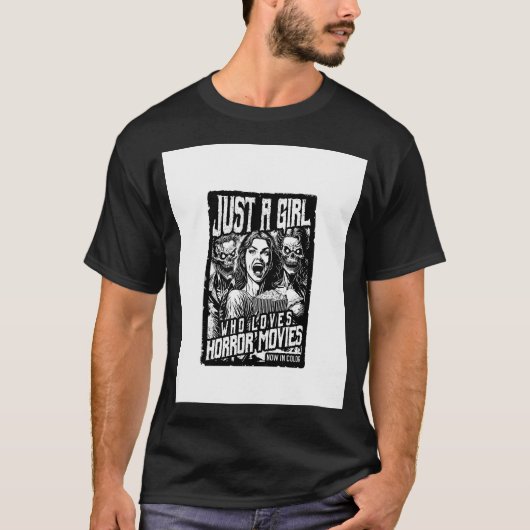 ホラー映画を愛する女の子ハロウィーン・ファン Tシャツ (正面)