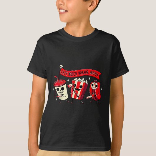 ホラー映画を見ようおもしろいハロウィーンの衣装ホー Tシャツ (正面)
