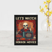 ホラー映画を見ようゴシックハロウィーンスケレット カード (黄色い花)