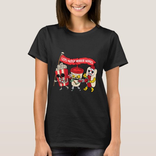 ホラー映画を見るおもしろいハロウィーンのコスチュームSpo Tシャツ (正面)