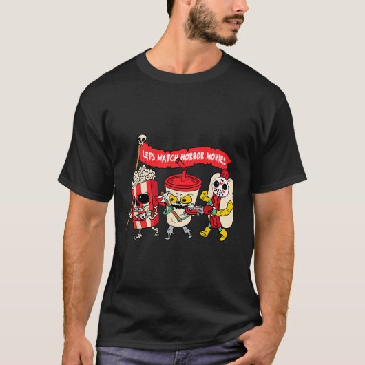 ホラー映画を見るおもしろいハロウィーンのコスチュームSpo Tシャツ (正面)